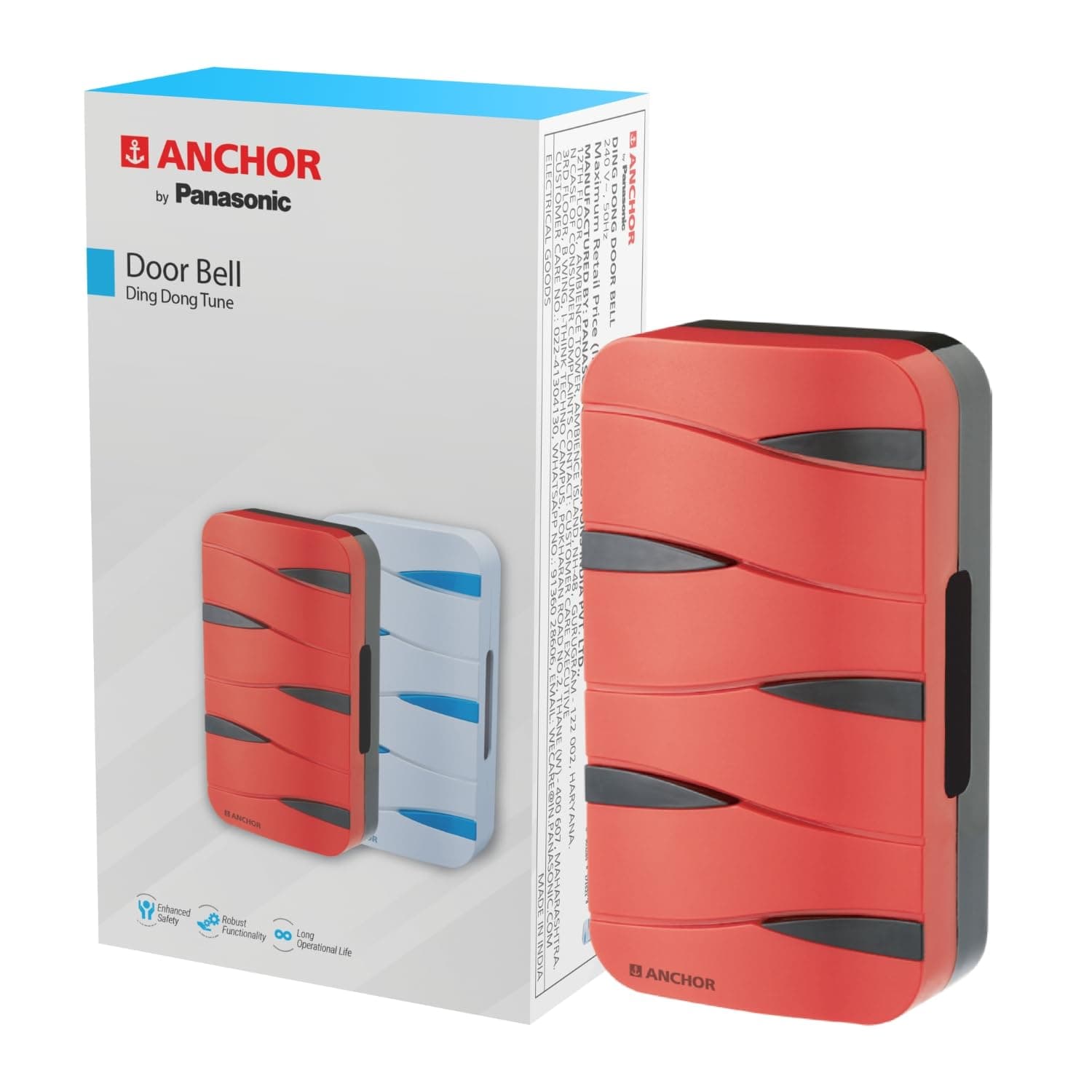 Anchor by Panasonic Ding Dong Door Bells Dual Tone aesthetics for Home (240V,Red)