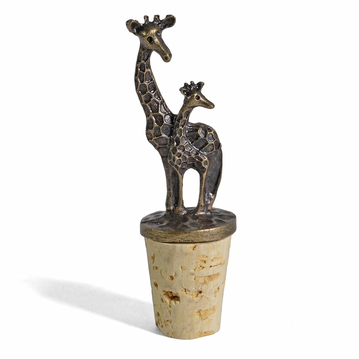 Momma and Baby Giraffes Antique Brass and Cork Bottle Stopper