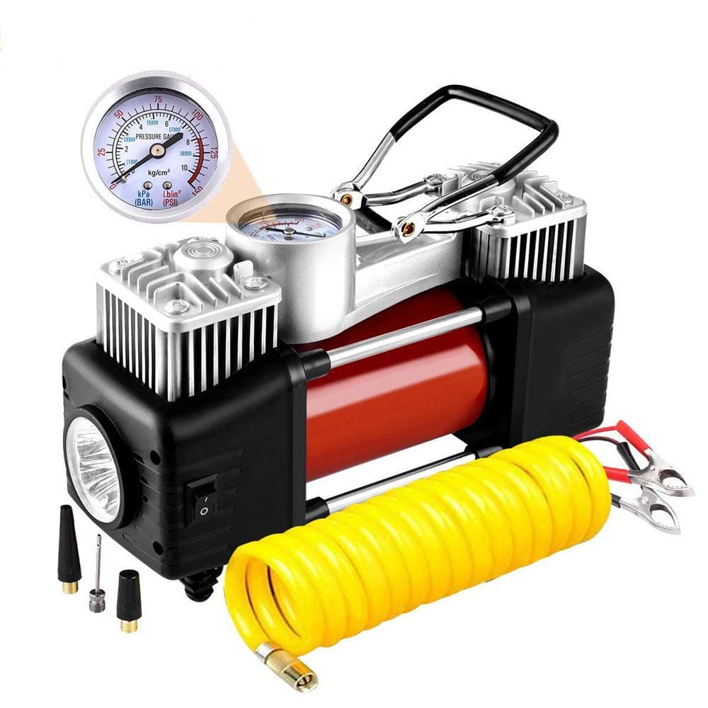 LEWWB Air Compressor, Tyre Pump portable 300 PSI Auto Meter Tire Inflator with Preset Pressure Auto Shut Off Gauge, LED Light Air Compressor for Car Truck Bikes
