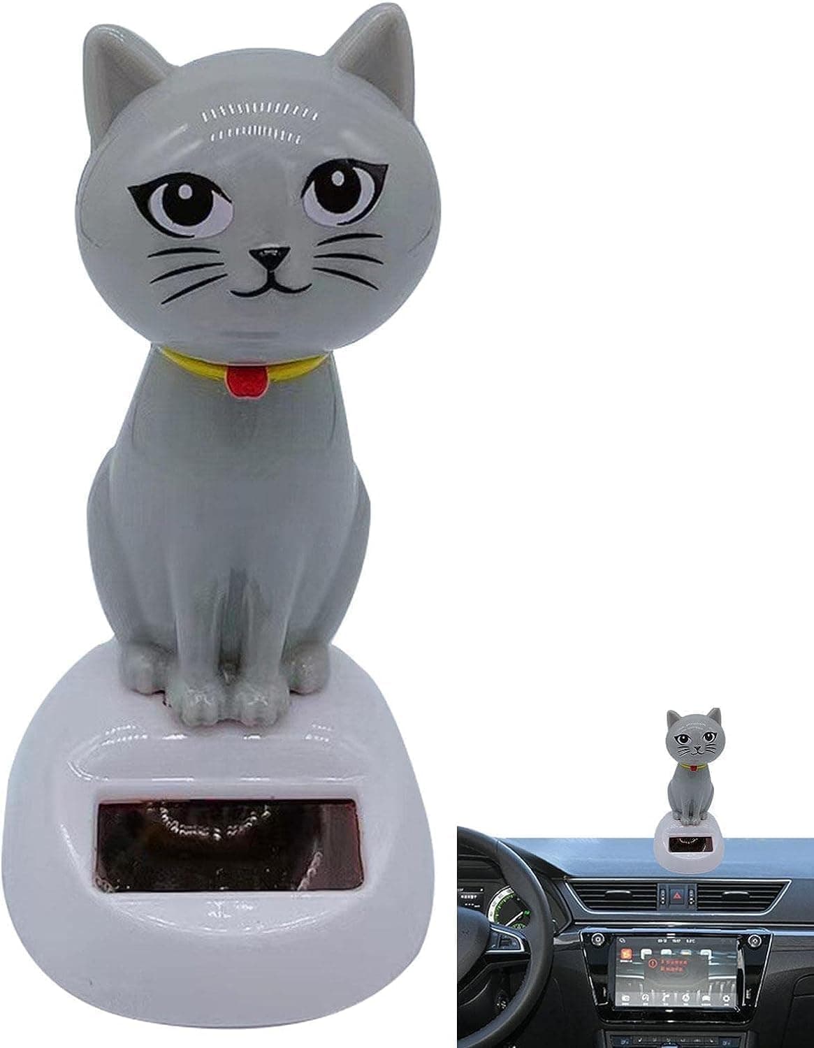 Gray Cute Solar Powered Dancing Cat Doll Figure - Swinging Solar Ornaments, Cat Figurine Statue Swinging Car Dashboard Decoration Ornaments Dashboard Office Home Desk Decor，Learning and Education Tool