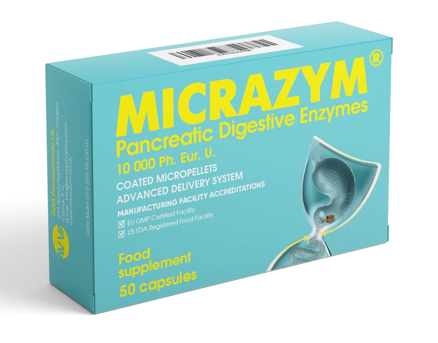 MICRAZYM 10,000 Ph.Euro.U 50 Capsules – Super Strength Pancreatic Digestive Enzymes Supplement – Our Unique Two-Stage Protect & Precision delivery Micro-Pellet System
