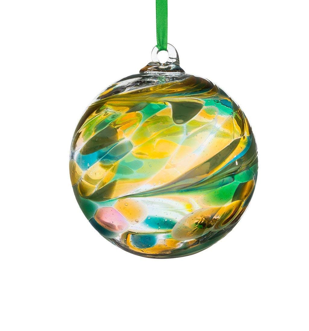 Sienna Glass August Birthstone Friendship Ball – 10cm Handcrafted Peridot Glass Ornament – Gift Boxed Hanging Decoration – Unique Handmade Keepsake for Birthdays, Home, Garden