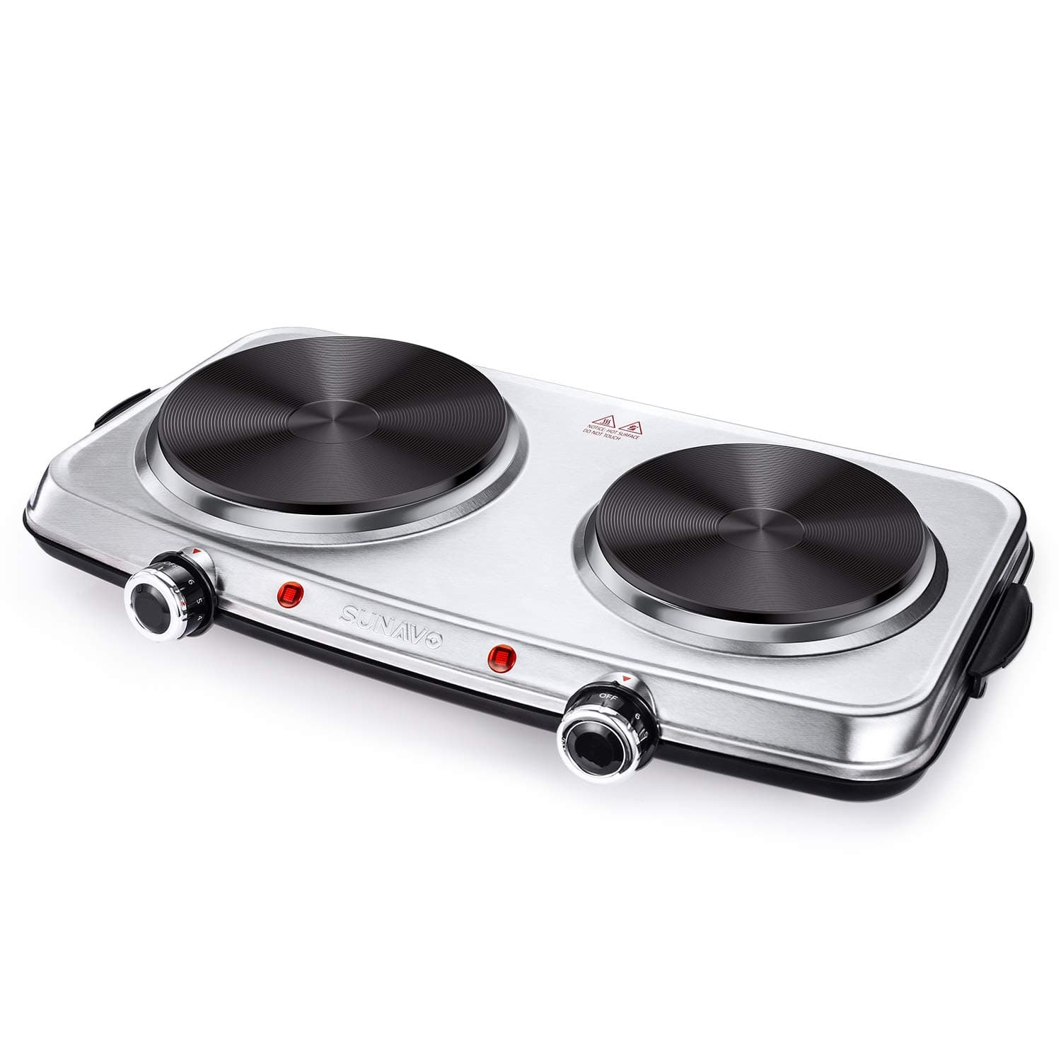 Hot Plates for Cooking, 1800W Electric Double Burner with Handles, 6 Power Levels Stainless Steel Hot Plate for Kitchen Camping RV Cast Iron