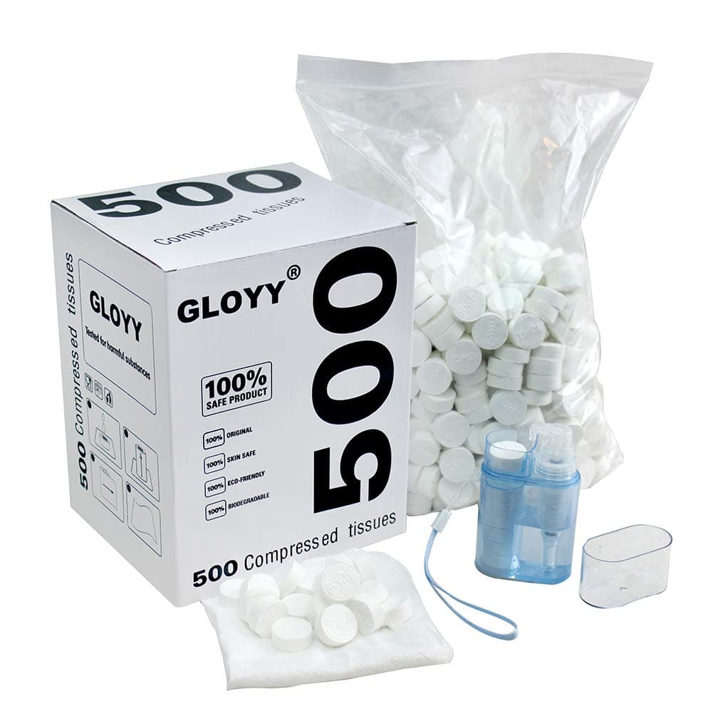 Soft Compressed Towels Biodegradable Mini Coin Tissues Includes FREE Carrying Dispenser, Portable for Home Beauty Backpacking Camping Outdoor Accessories(500 Count) (8.8”x9.5”)