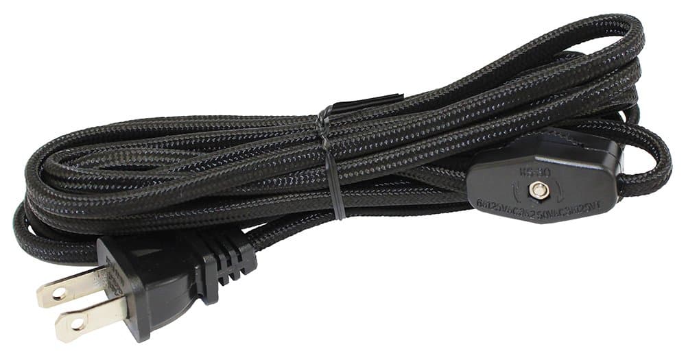 iLightingSupply 56-8830-50 Rayon Covered Lamp Cord Set with Switch Installed, Black Rayon