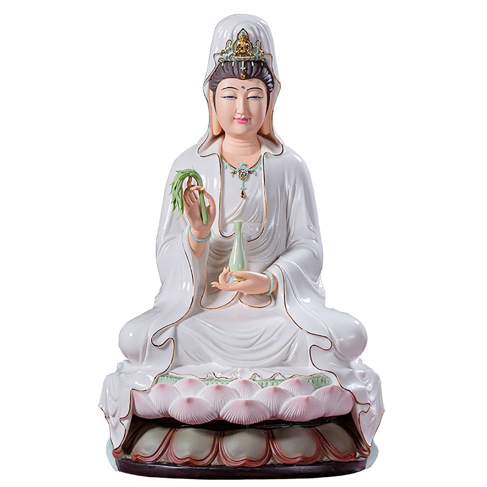 YANJING Kwan Yin Statue Kuan Yin Guanyin Goddess Buddha Ceramic Arts And Crafts Hand-Carved Feng Shui Avalokitesvara For Home Decor(Size:12inches,Color:A)