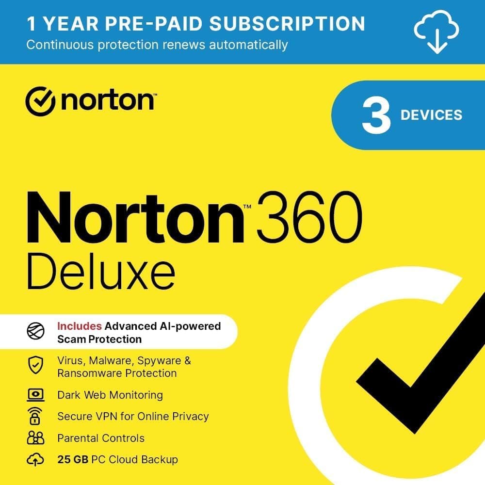 Norton 360 Deluxe 2026, Antivirus Software for 3 Devices and 1-Year Subscription with Automatic Renewal, Includes Secure VPN and Password Manager, PC/Mac/iOS/Android, Activation Code by email
