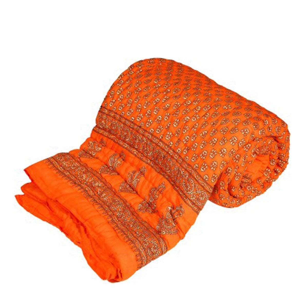 Traditional Famous Rajasthani Print Jaipuri Beautiful Floral Print in Orange Jaipuri Rajai/Razai/Quilt King Size/King Size Bed Quilt/Comforter/AC Quilt/AC Comforter