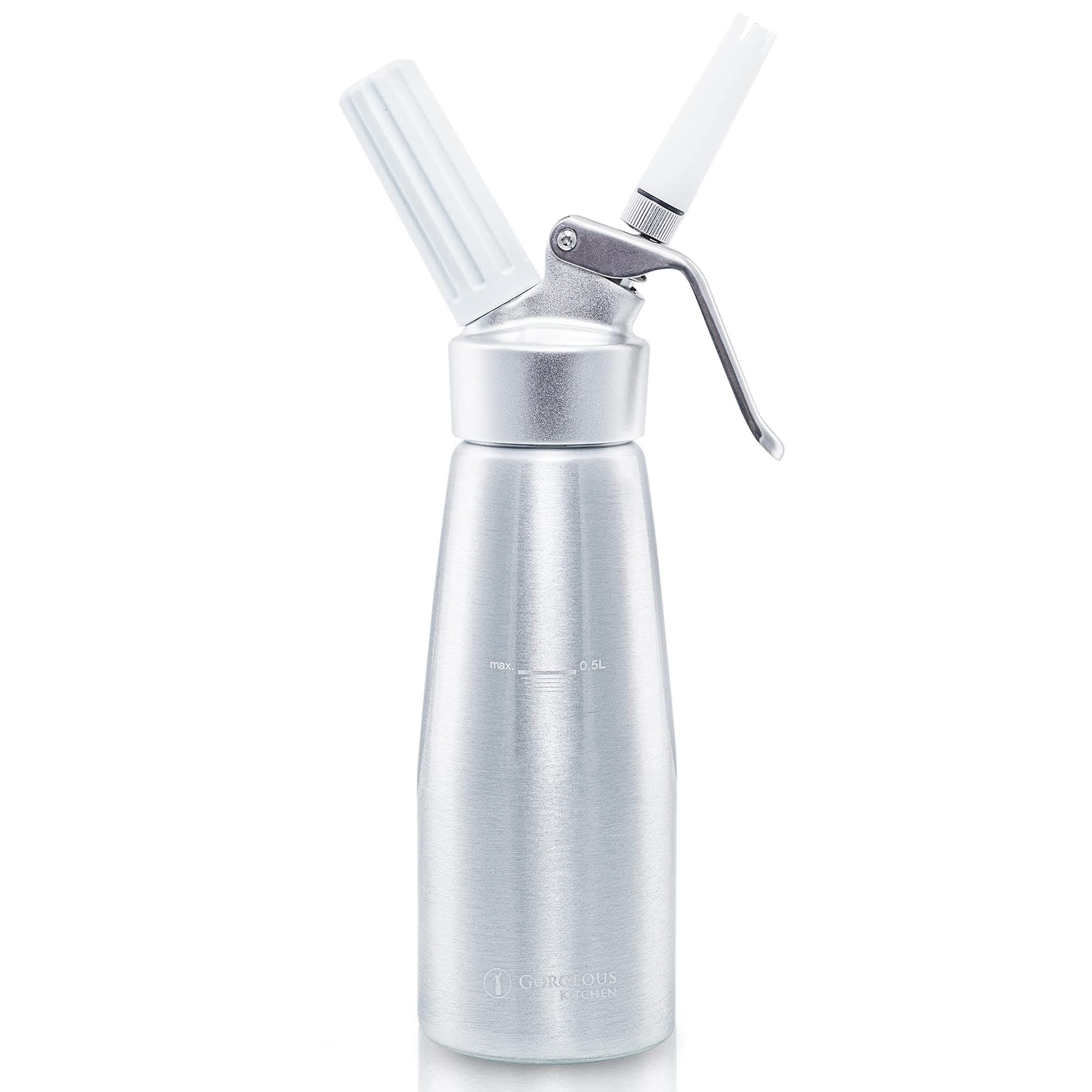 Professional Whipped Cream Dispenser 1 Pint Aluminum Cream Whipper, Durable Stainless Steel Coffee Spoon, 3 Decorating Nozzles, Charger Holder and Cleaning Brush (N2O Cartridge not Included)
