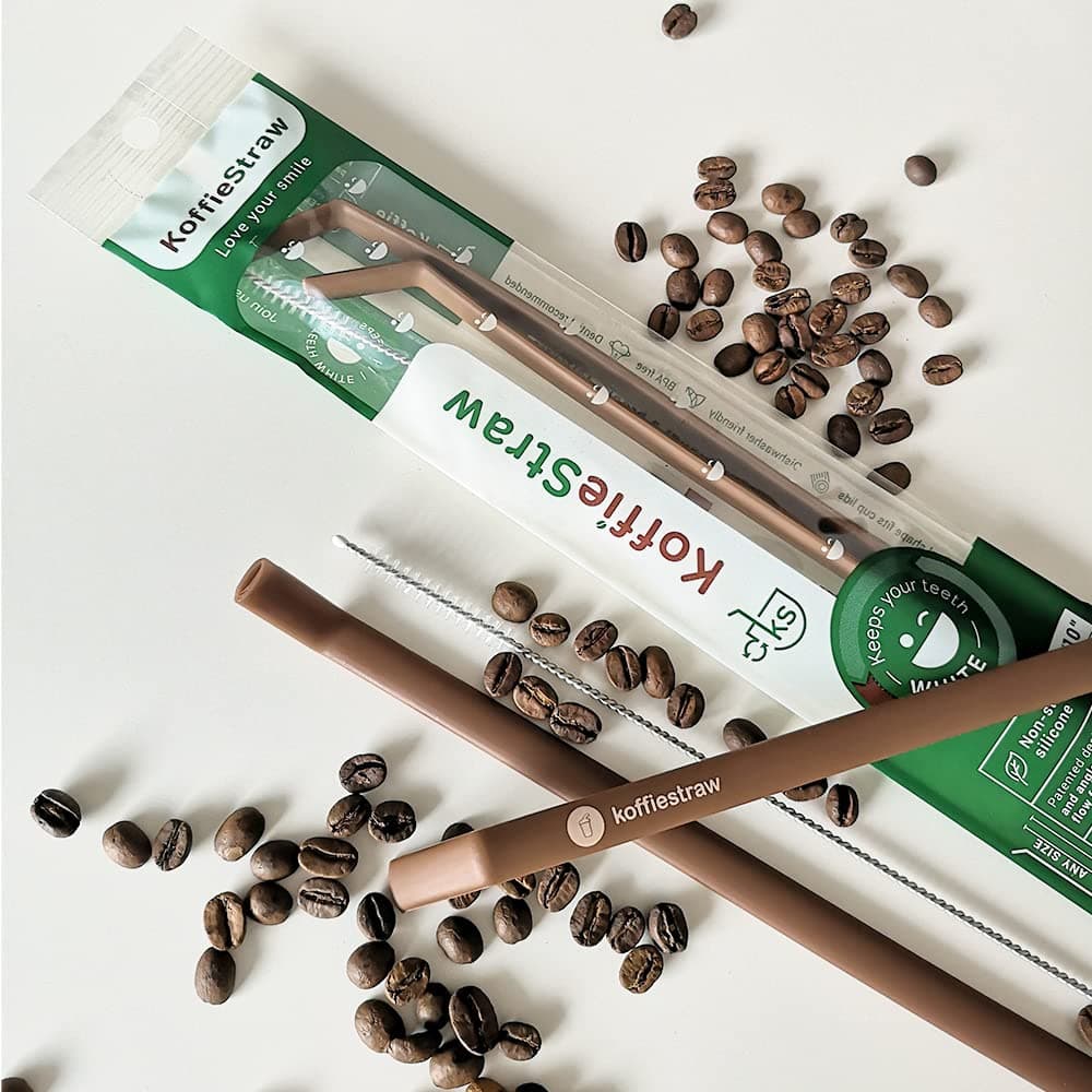 KoffieStraw Mocha | Reusable Straws with Stainless Steel Cleaning Brushes | Long Lasting & Eco-Friendly Standard Size Straws for Coffee, Tea, Milk, Cold and Hot Drink | 2pack - 8", 10"