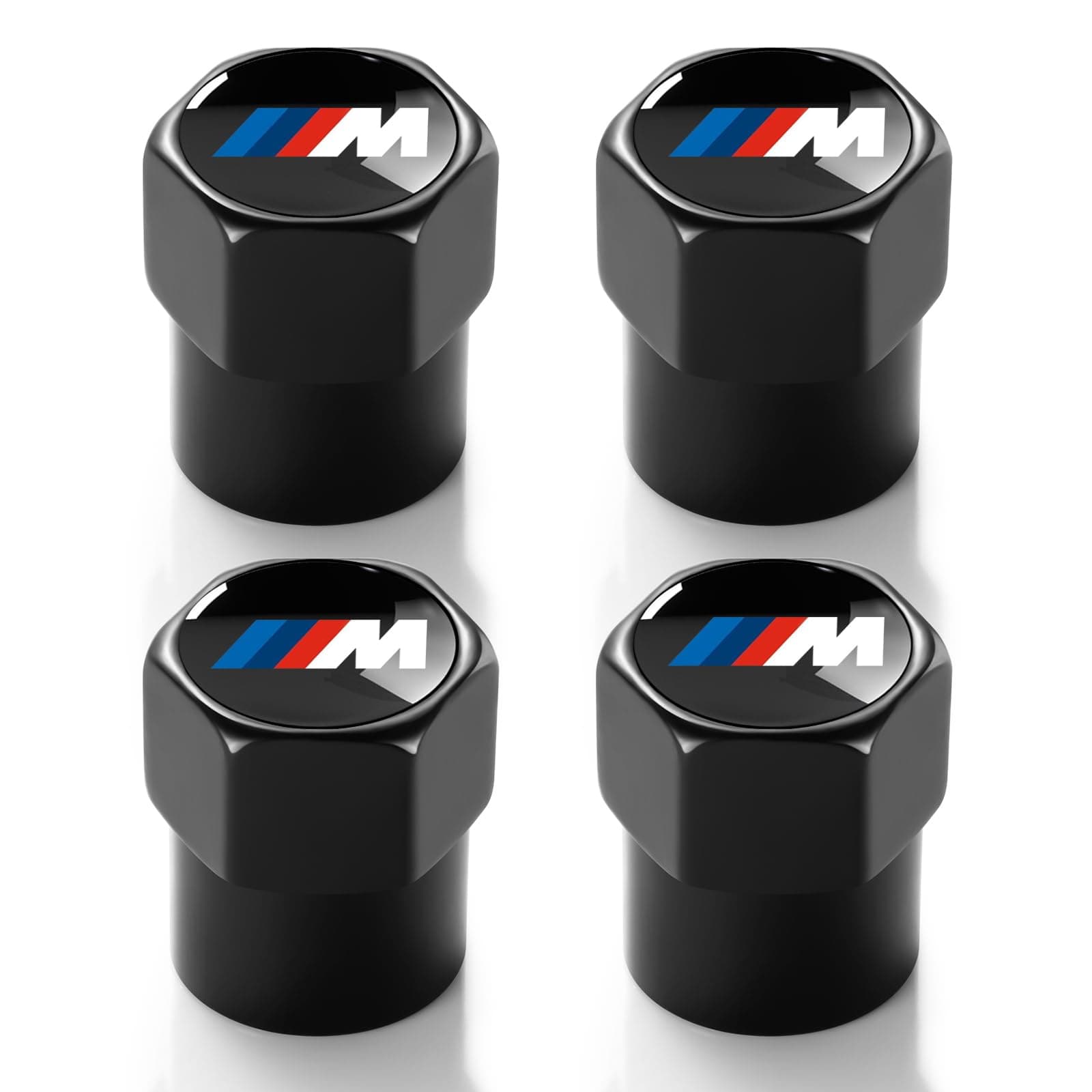 Tire Valve Stem Cap for BMW M Metal Tire Stem Cover with Belt O-Ring Air caps Sports Accessories 4 Pieces (Black)
