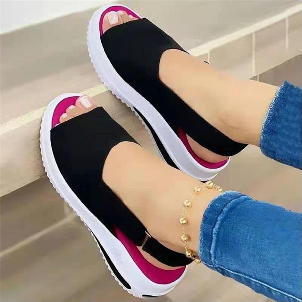 New Women Sandals Soft Stitching Ladies Sandals Comfortable Flat Sandals Women Open Toe Beach Shoes Woman Footwear, Black