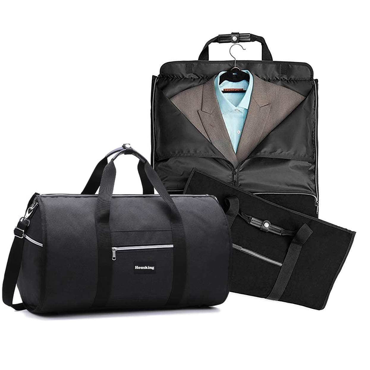 Suit Carry On Travel Garment Bag, 2 in 1 Convertible Garment Duffel Bag Overnight Weekend Flight Bag with Detachable Shoulder Strap for Business Trips (Black)