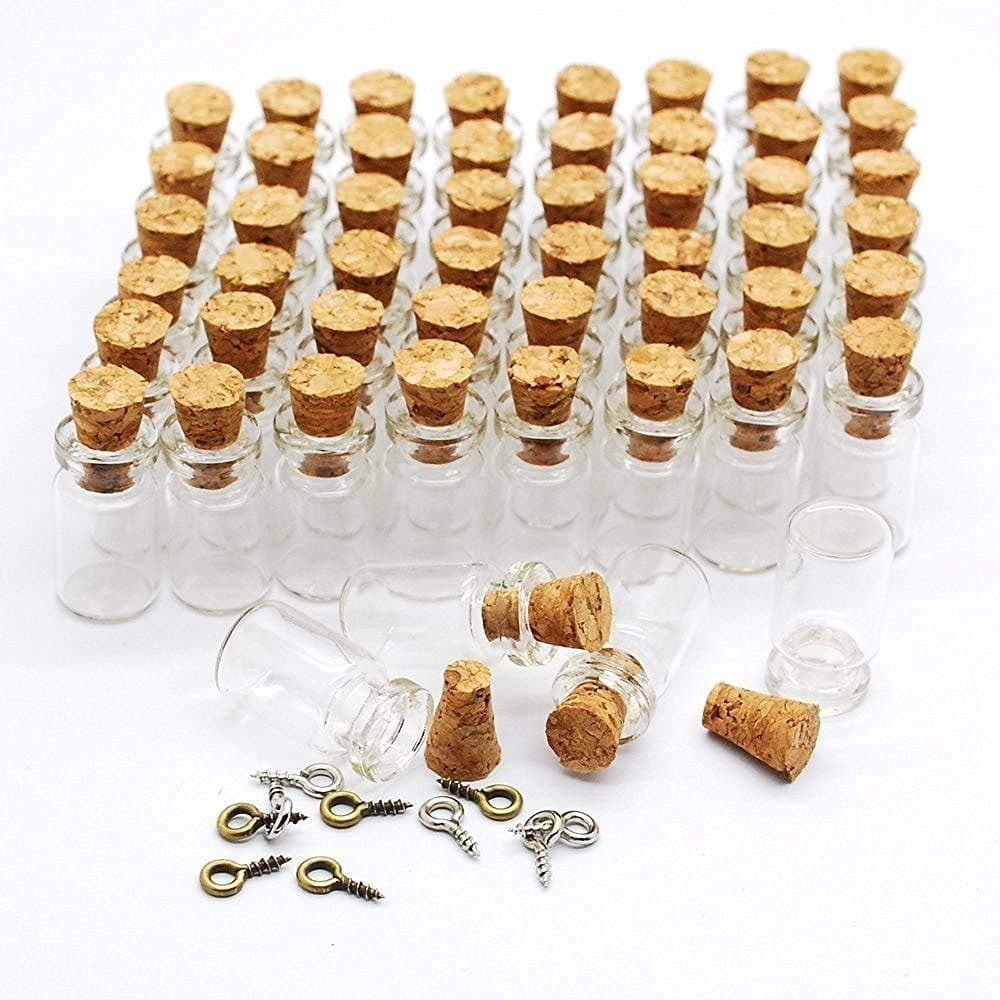 60 Pcs 0.5ml Mini Small Bottles Vials Clear Glass Bottles Tiny Jars with Cork Stoppers Bottle Miniature Glass Bottle Gift DIY Decoration Empty Little Bottle Eye Screw for Arts Crafts Party Favor