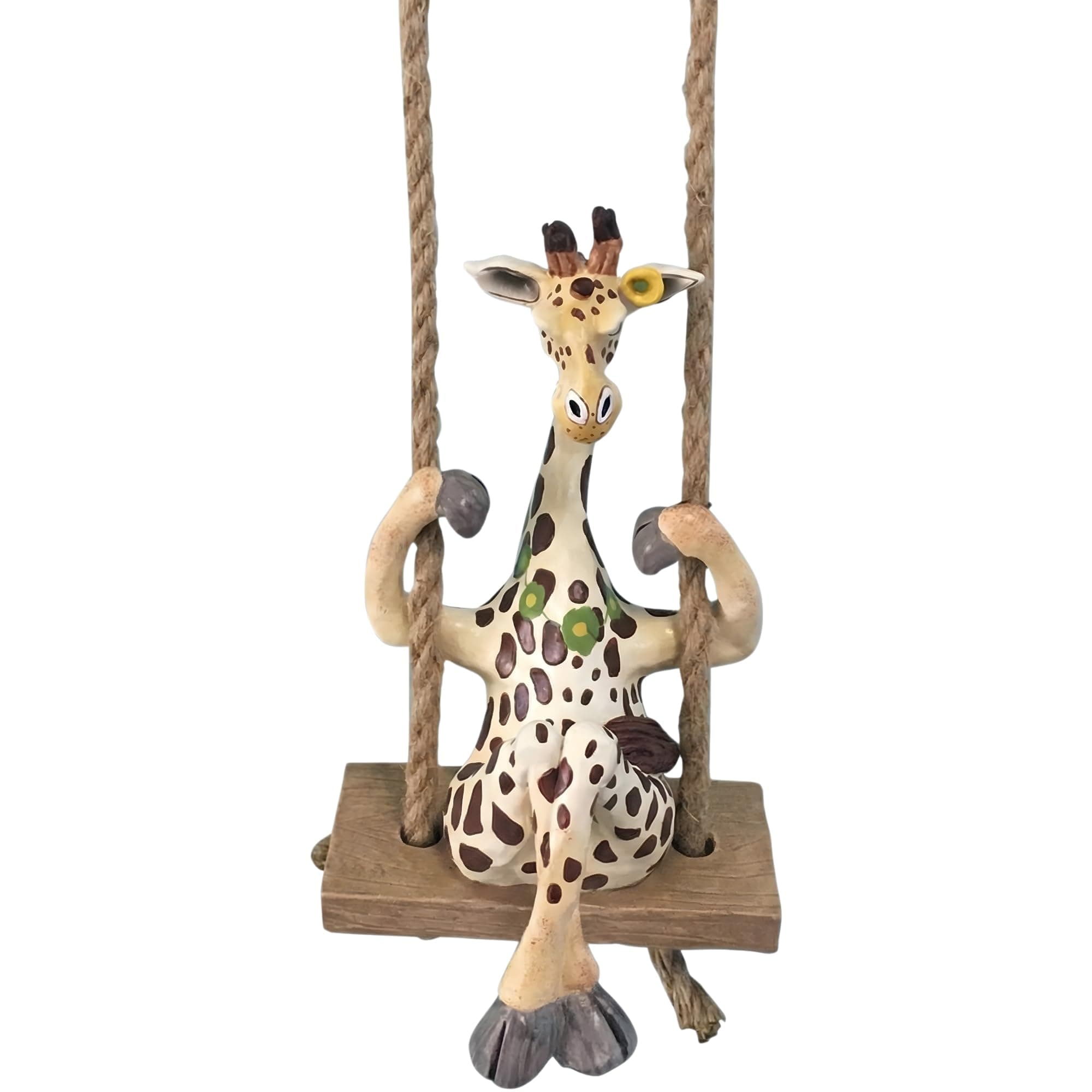 Giraffe Garden Swinger, Ceramic, 5.25" x 5" x 19.5", Whimsical Porch Swing Accent