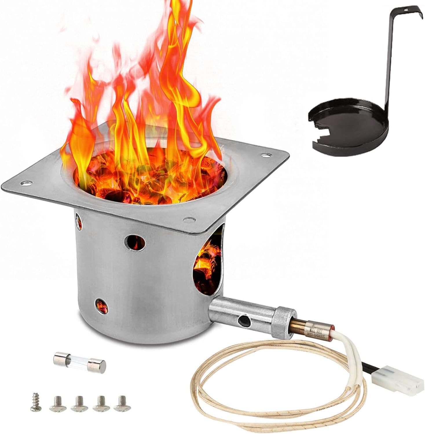 GRISUNFire Burn Pot and Hot Rod Ignitor Kit for Traeger and Pit Boss Pellet Grill, Upgraded Pellet Grill Replacement Parts, Come with Hot Rod Igniter, Ash Remover, Screws and Fuse