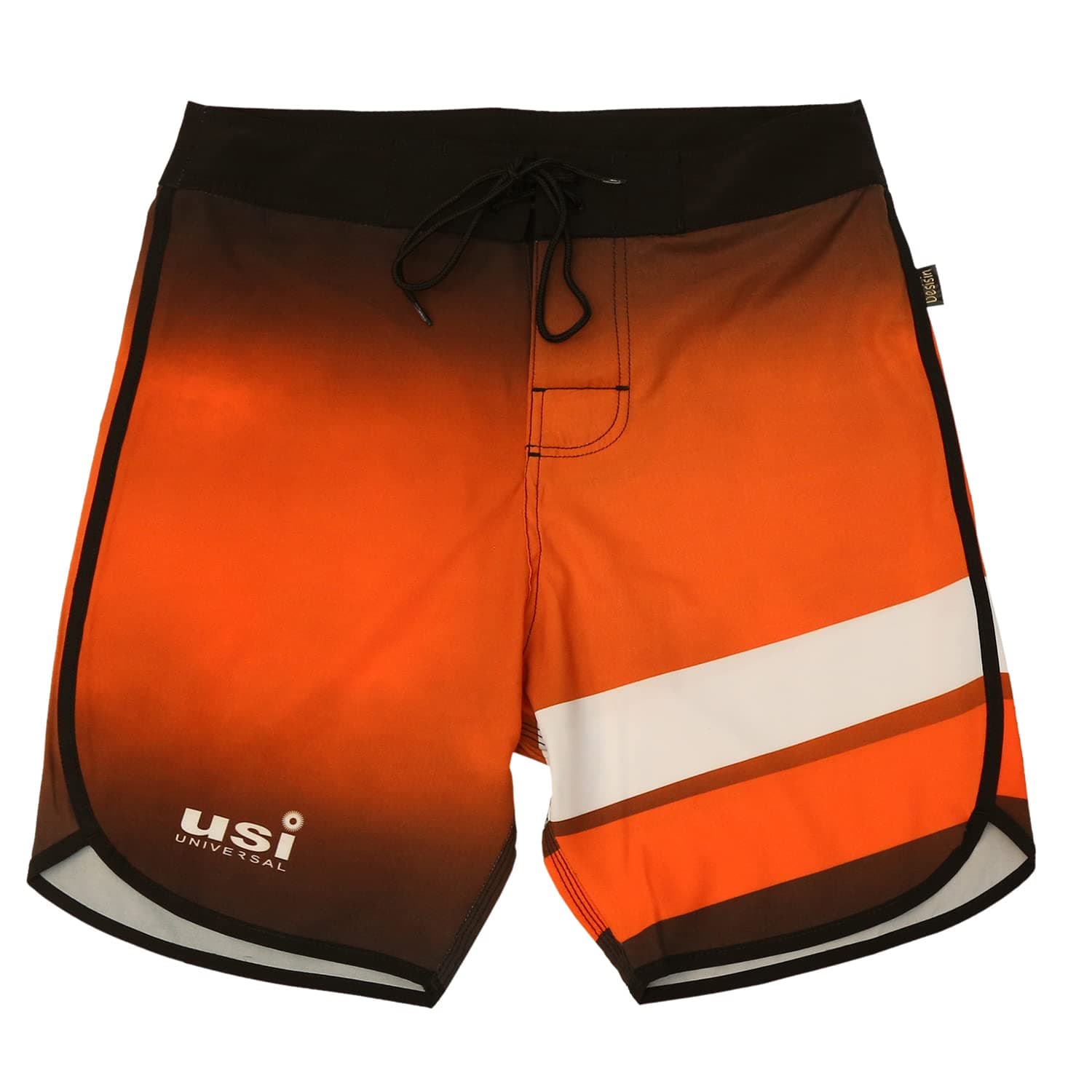 USI UNIVERSAL 411PS Men's Sublimated Physique Board Shorts, Fitness Shorts, Polyester Elastane Construction, Hook & Loop Fly with Drawstring Closure, 1 Back Pocket (Color: Orange)