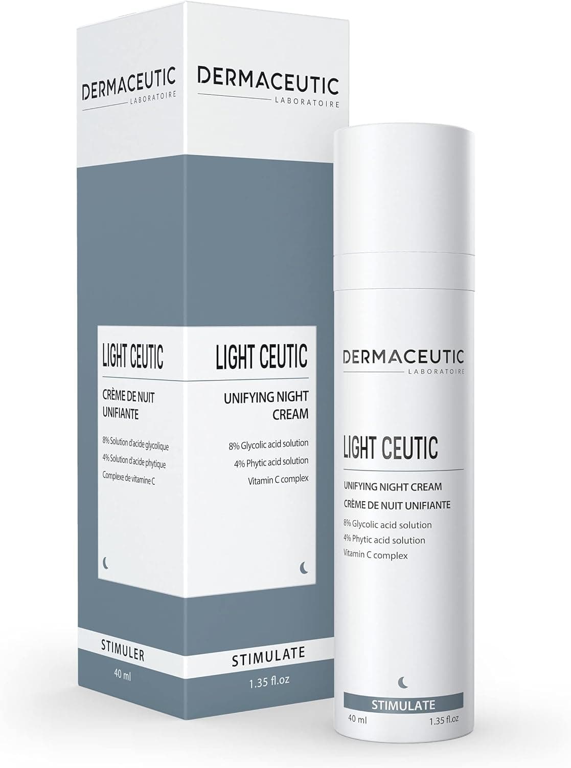 Light Ceutic - Skin toning night cream - Brightening face cream with Glycolic Acid, Phytic Acid and Vitamin C - Age-defense cream - 40ml