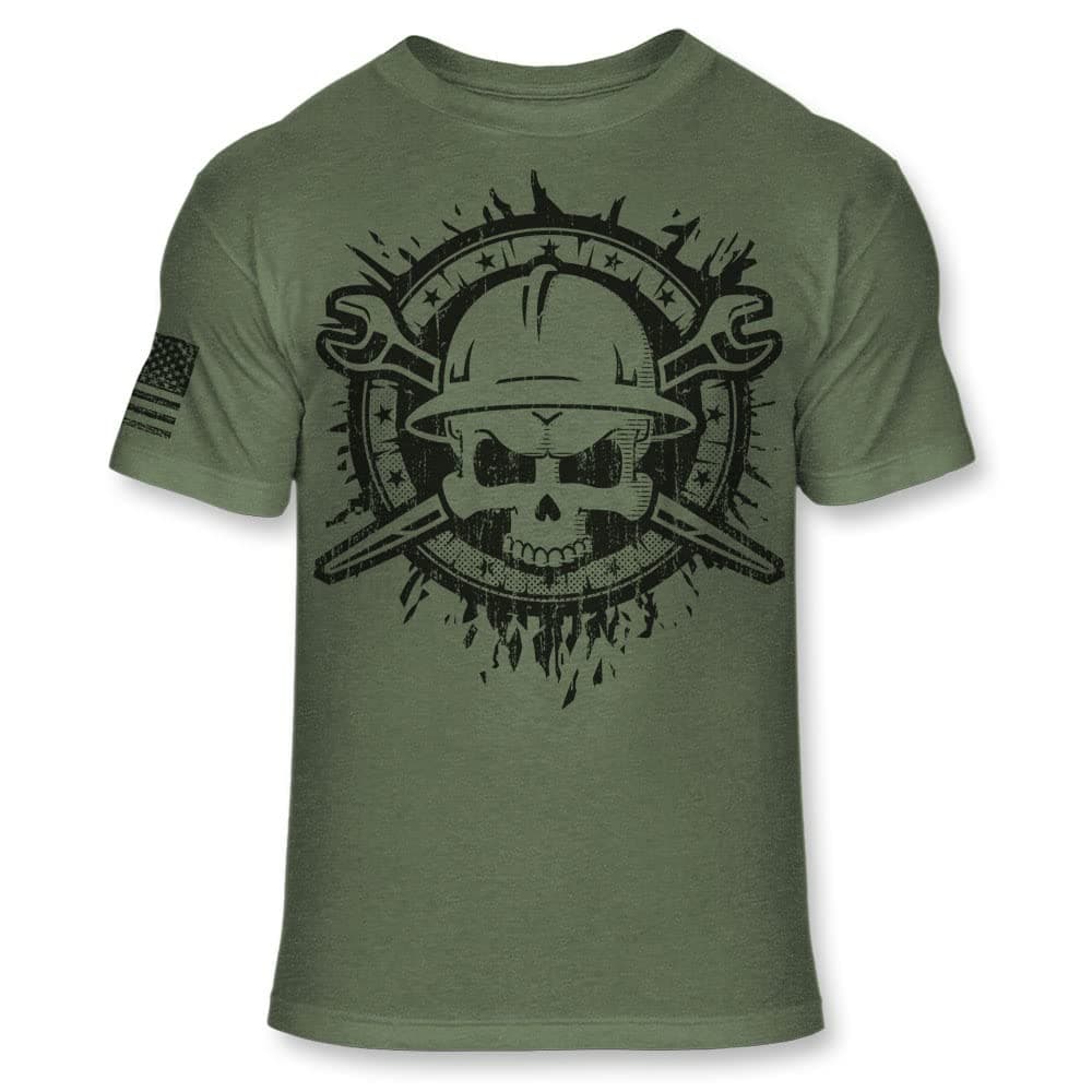 HandmadeIronworker Skull T-Shirt - Spud Wrench Crossbones Tools Athletic T Shirt - Jolly Roger Ironworking American Flag Tee - A133