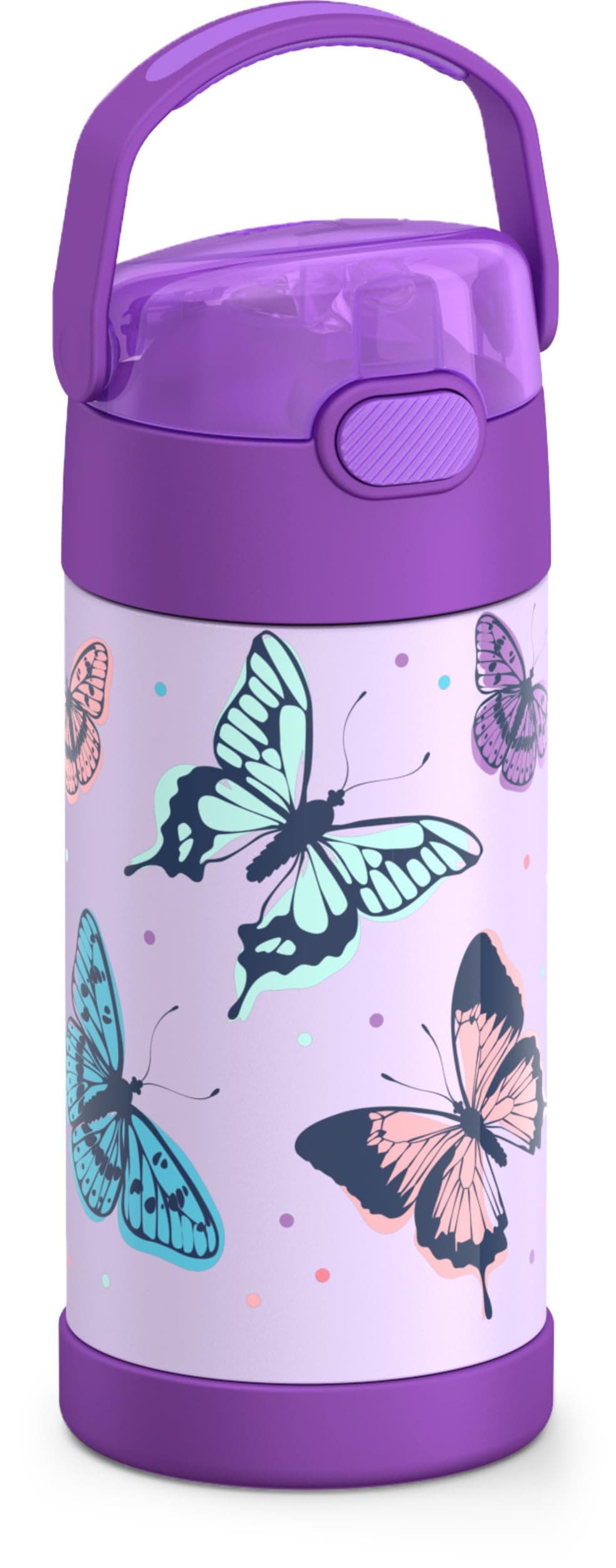 THERMOS FUNTAINER Water Bottle with Straw - 12 Ounce, Butterfly Frenzy - Kids Stainless Steel Vacuum Insulated Water Bottle with Lid
