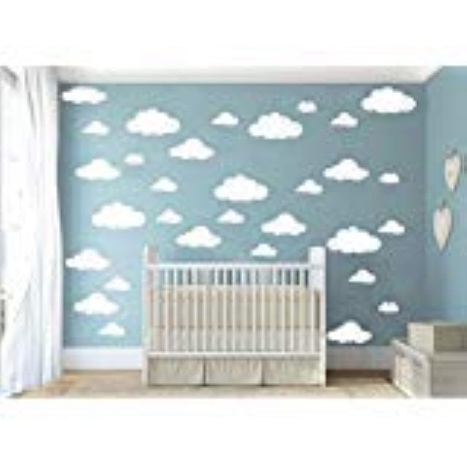 31pcs Big Clouds Vinyl Wall Decals DIY Wall Sticker Removable Wall Art Decor 4-10 inch for Living Room Nursery Kids Room(White)