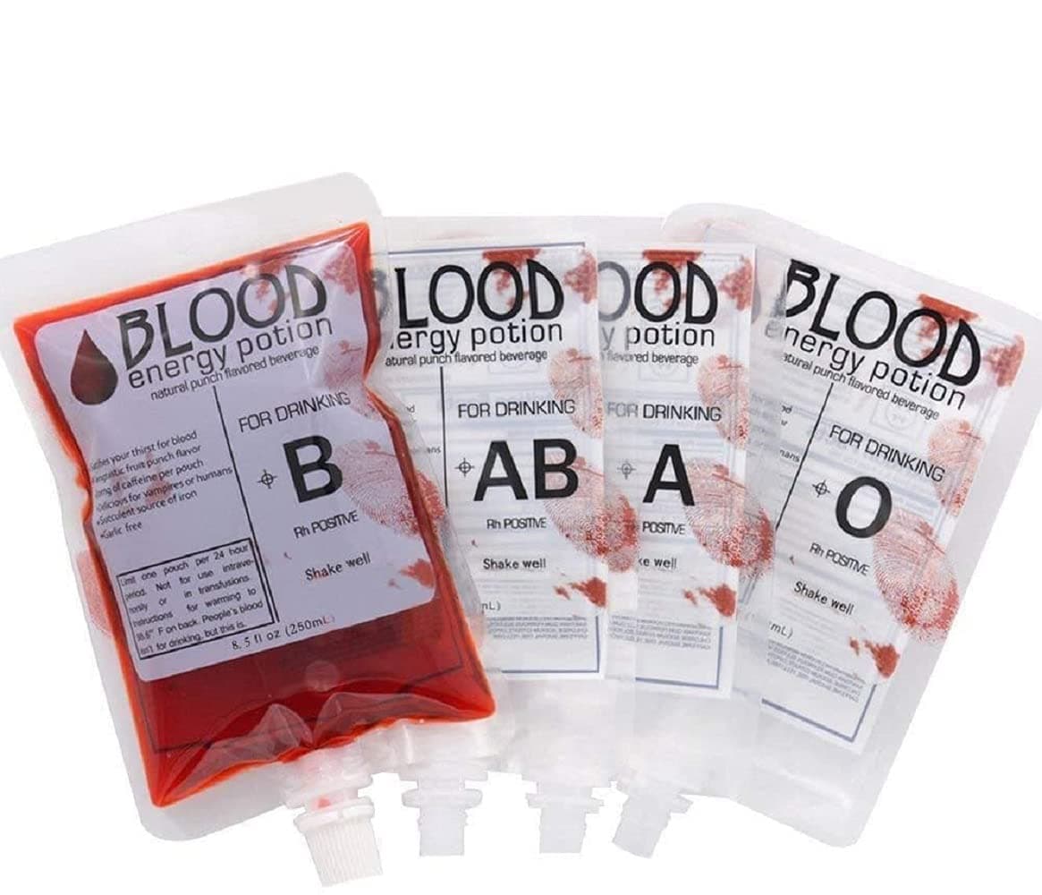 20 Pack Halloween Blood Bag Drink Container, 250ml Reusable A, B, AB, O Blood Type Blood Bag Party Cups for Zombie Party Halloween Props, Decoration(Blood Type Sent Random)