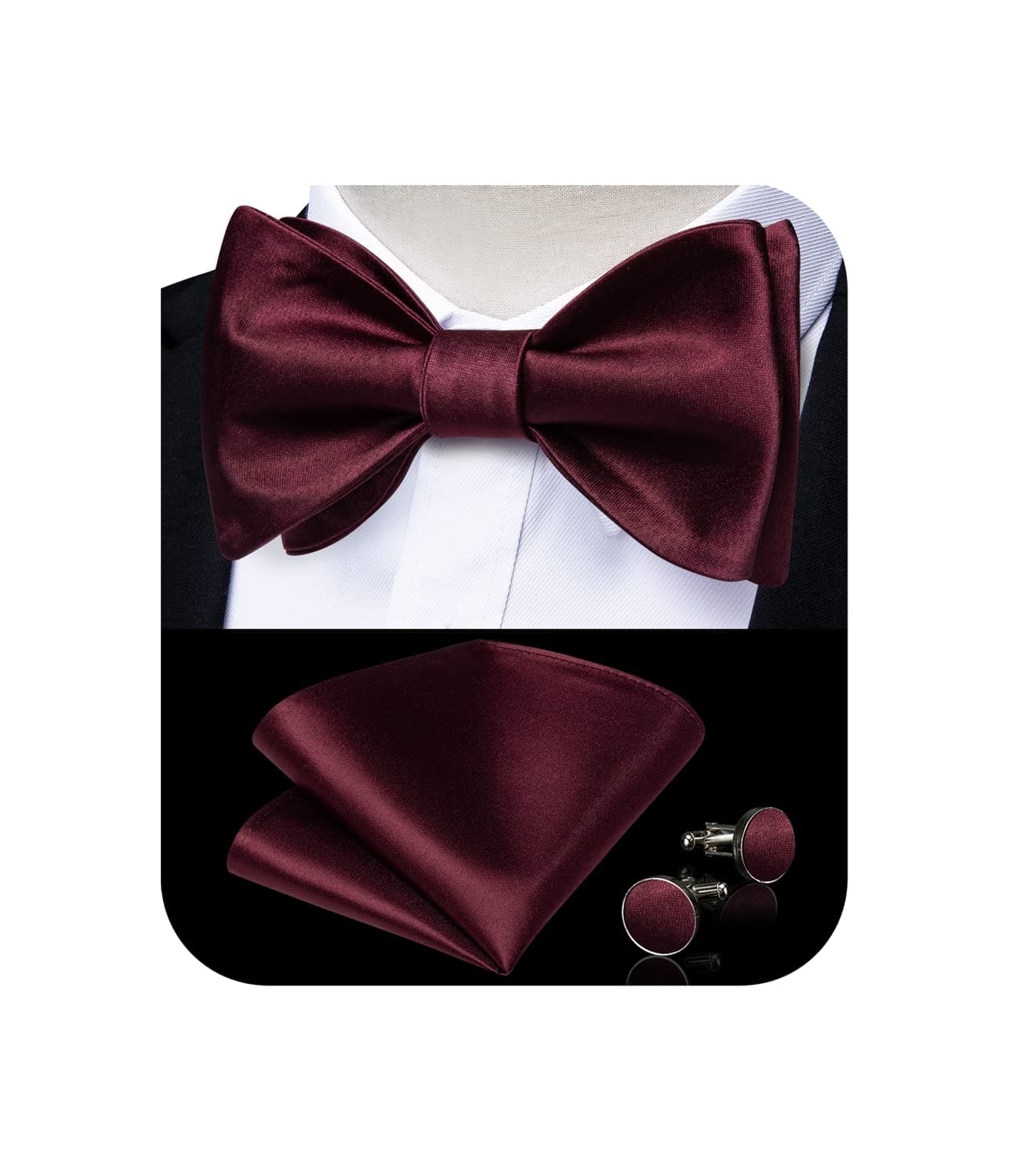 DiBanGuDiBanGu 3PCS Bow Ties for Men Self Tie Bow Tie and Pocket Square Set Adjustable Solid Satin Formal Tuxedo Bow Tie Wedding