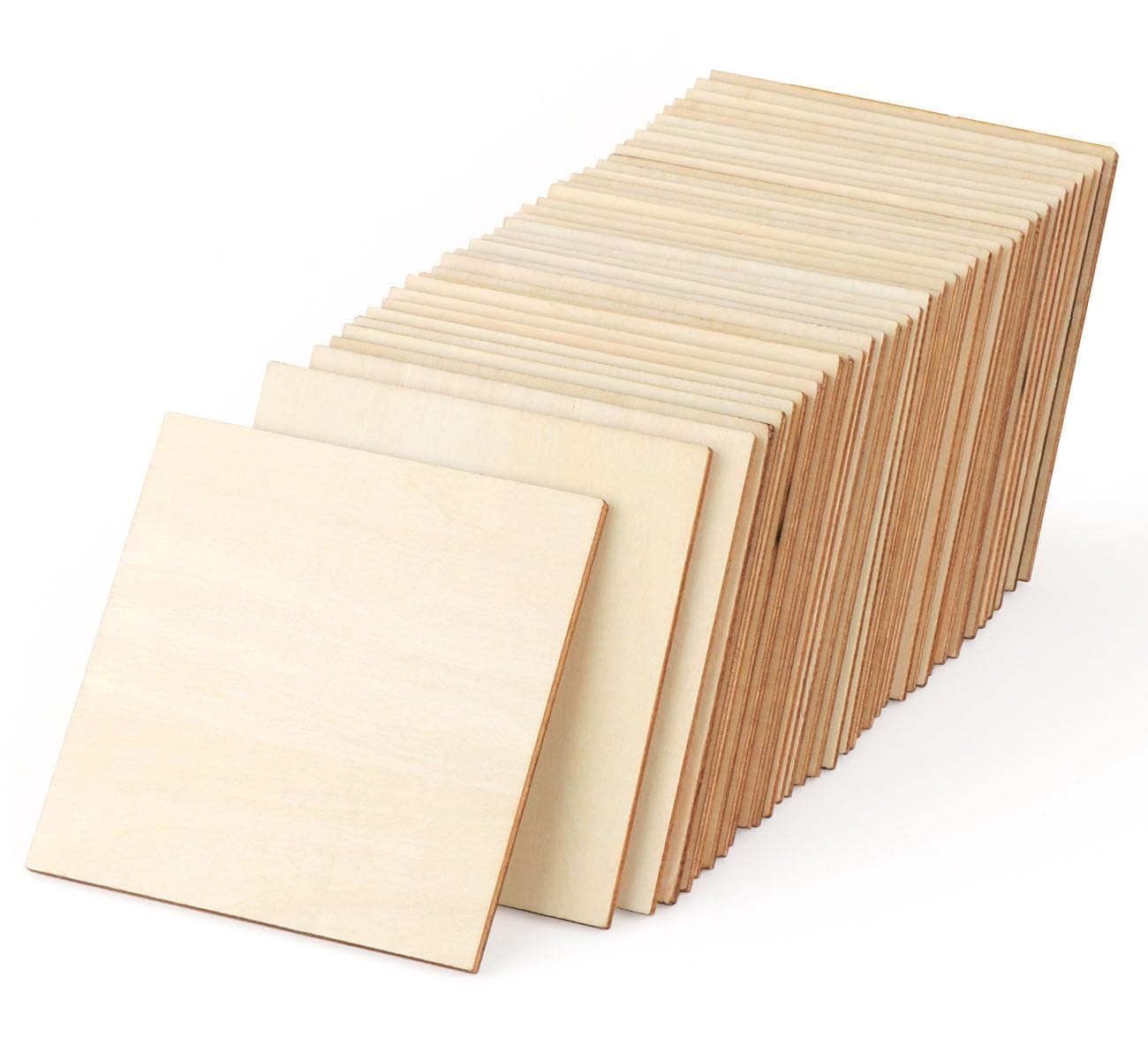 50 Pcs Unfinished Wood Pieces, 10x10cm Square Blank Wood Natural Slices Wooden Squares Cutouts, Wood for Crafts, Painting, Coasters, Pyrography Art, Staining Burning, Christmas Home Decoration DIY