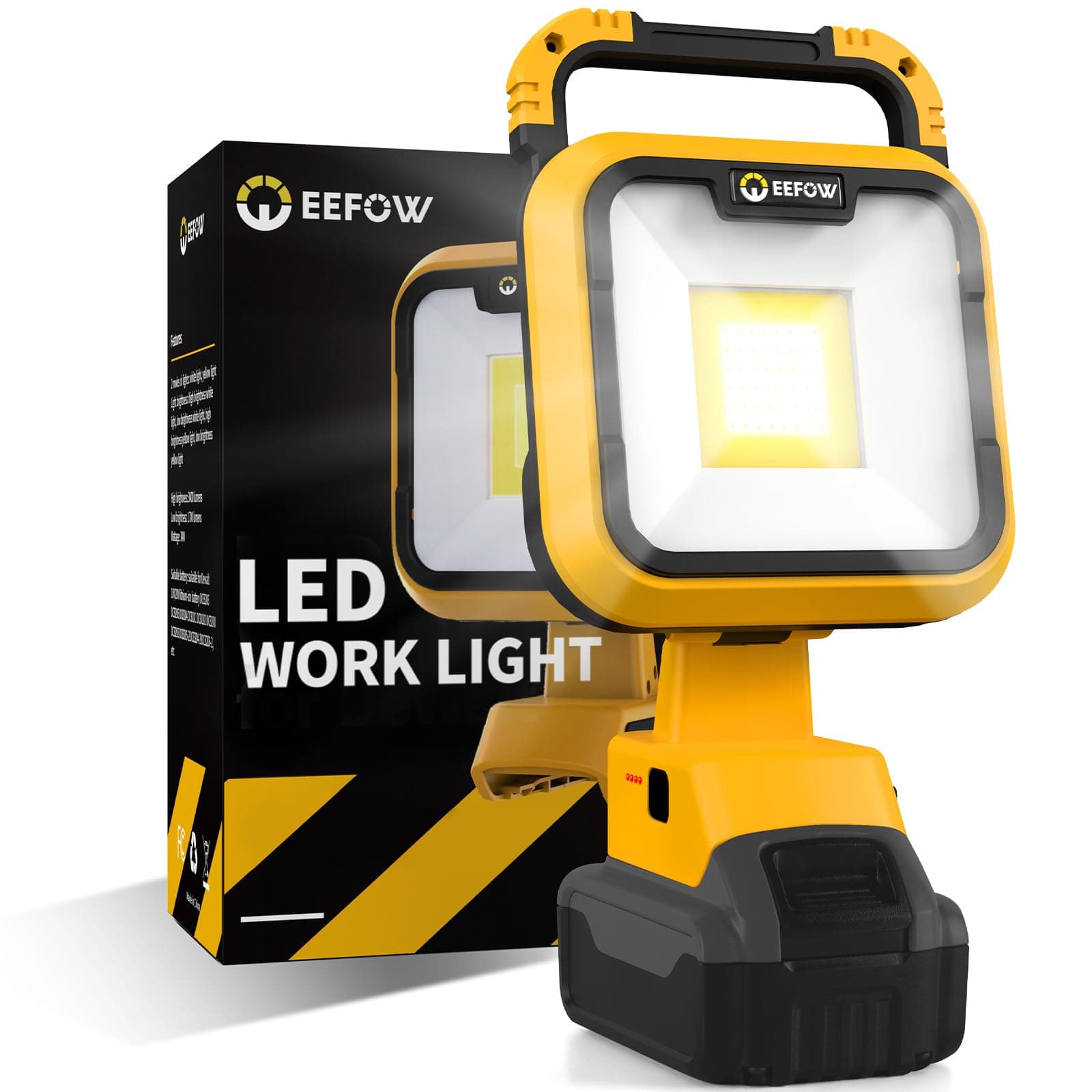 Work Light for Dewalt Battery: Portable 2 COB Lamp 6400Lumen Bright - 64W LED Lighting for Dewalt 18V 20V Max Battery Operated Worklight for Outdoor Construction (No Batteries)