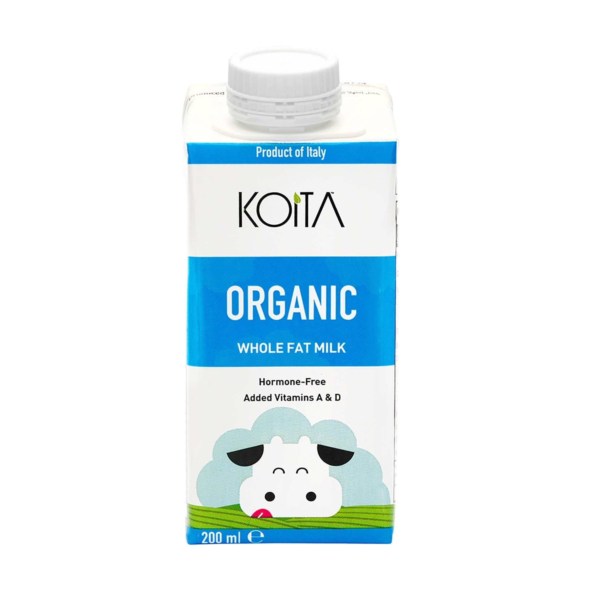 – Koita Organic Whole Milk (200ml) - Premium Italian Milk Enriched With Vitamins A & D3, 3.7% Fat Content, EU Certified Organic