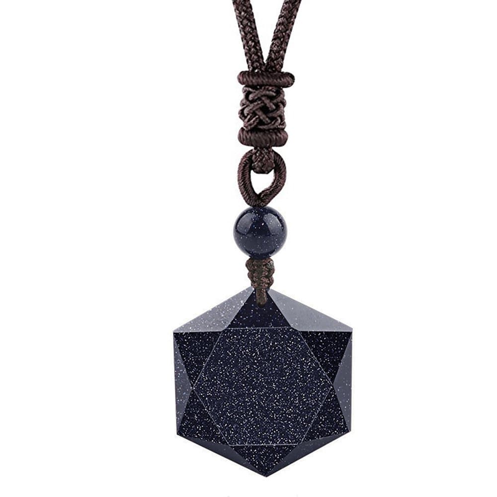 Black Obsidian/Blue Sandstone Star of David Necklace Hexagram Amulet Gemstone Pendant Jewish Religious Jewelry for Men Women