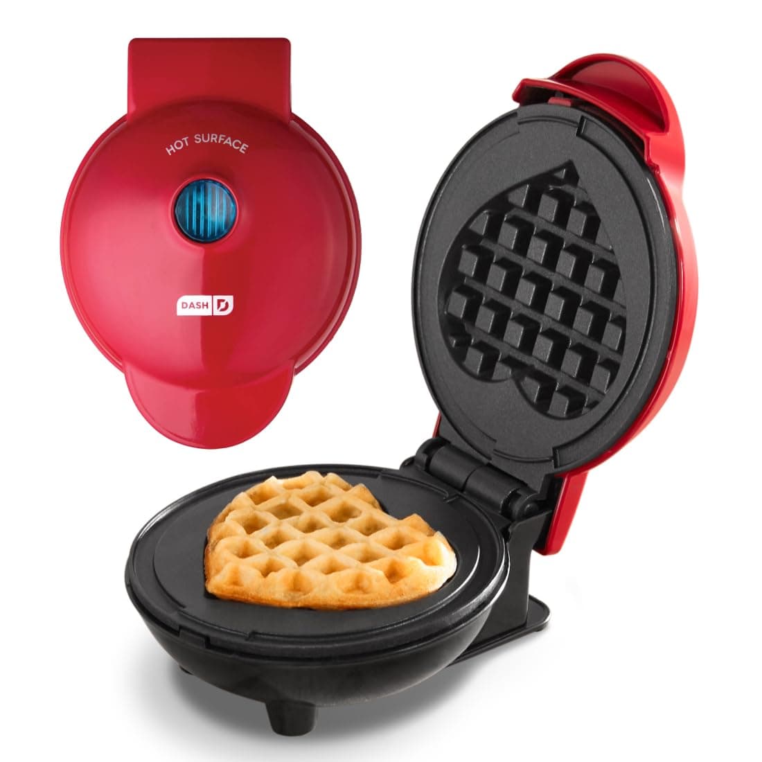 Mini Waffle Maker- Mini Machine for Creative Homemade Treats - Nonstick Iron with Unique Print Design - Stylish Waffle Machine - Red Heart