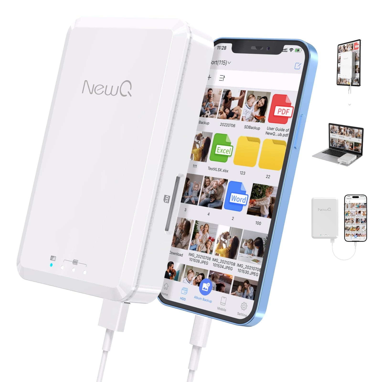 NEWQ Hard Drive for Phone Computer: 2 TB Photo Stick Portable Storage Device External HDD USB Flash for iPhone & iPad & Android Cellphone Backup Picture | Photo | Video | Data (2TB)