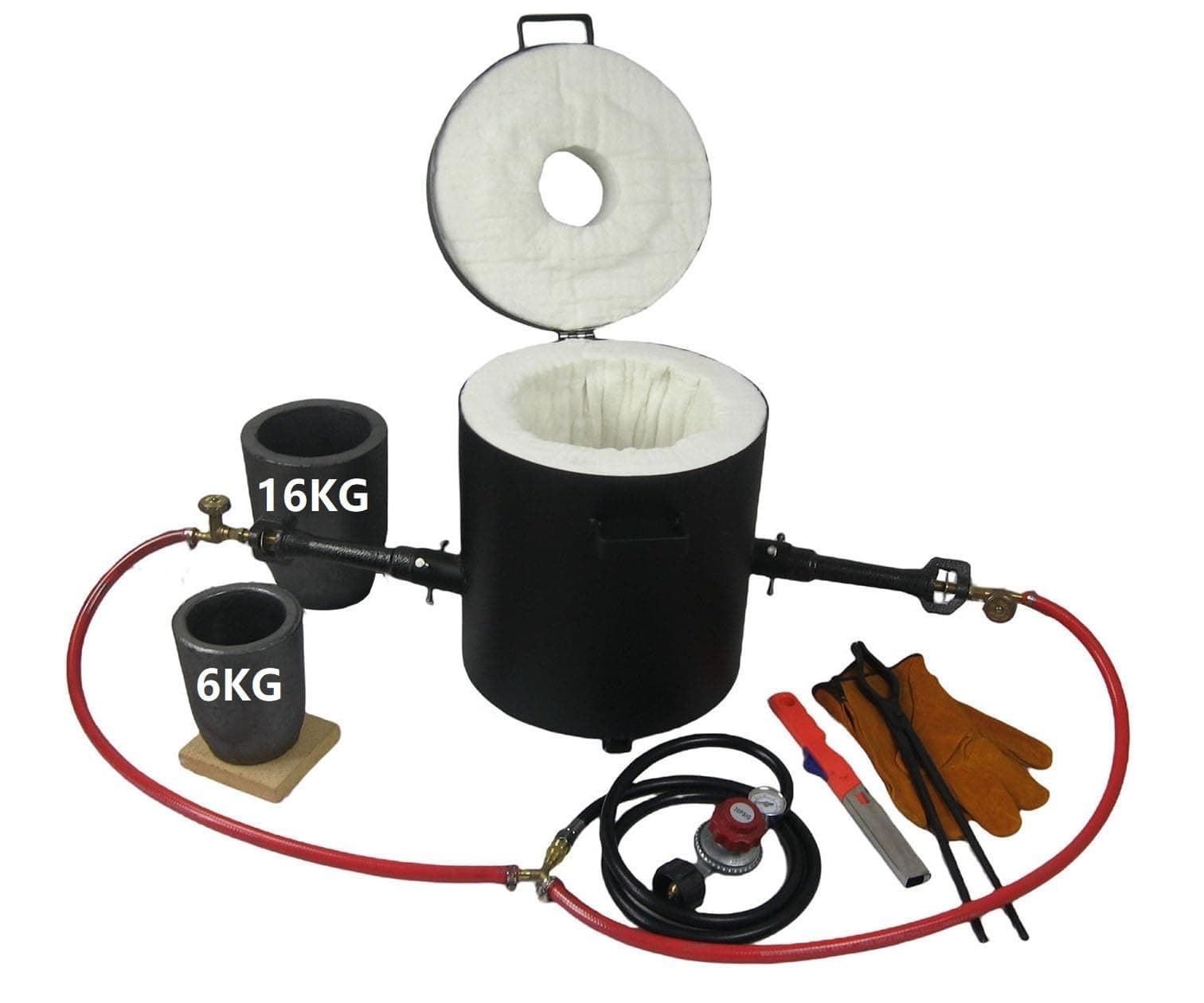 LSMIITTH 16KG Propane Melting Furnace for Aluminum, Gold, Silver, Copper - Dual Burner 200,000 BTU High Efficiency Foundry Kit with 16KG & 6KG Crucibles, Metal Clip Tongs for Casting Jewelry & DIY
