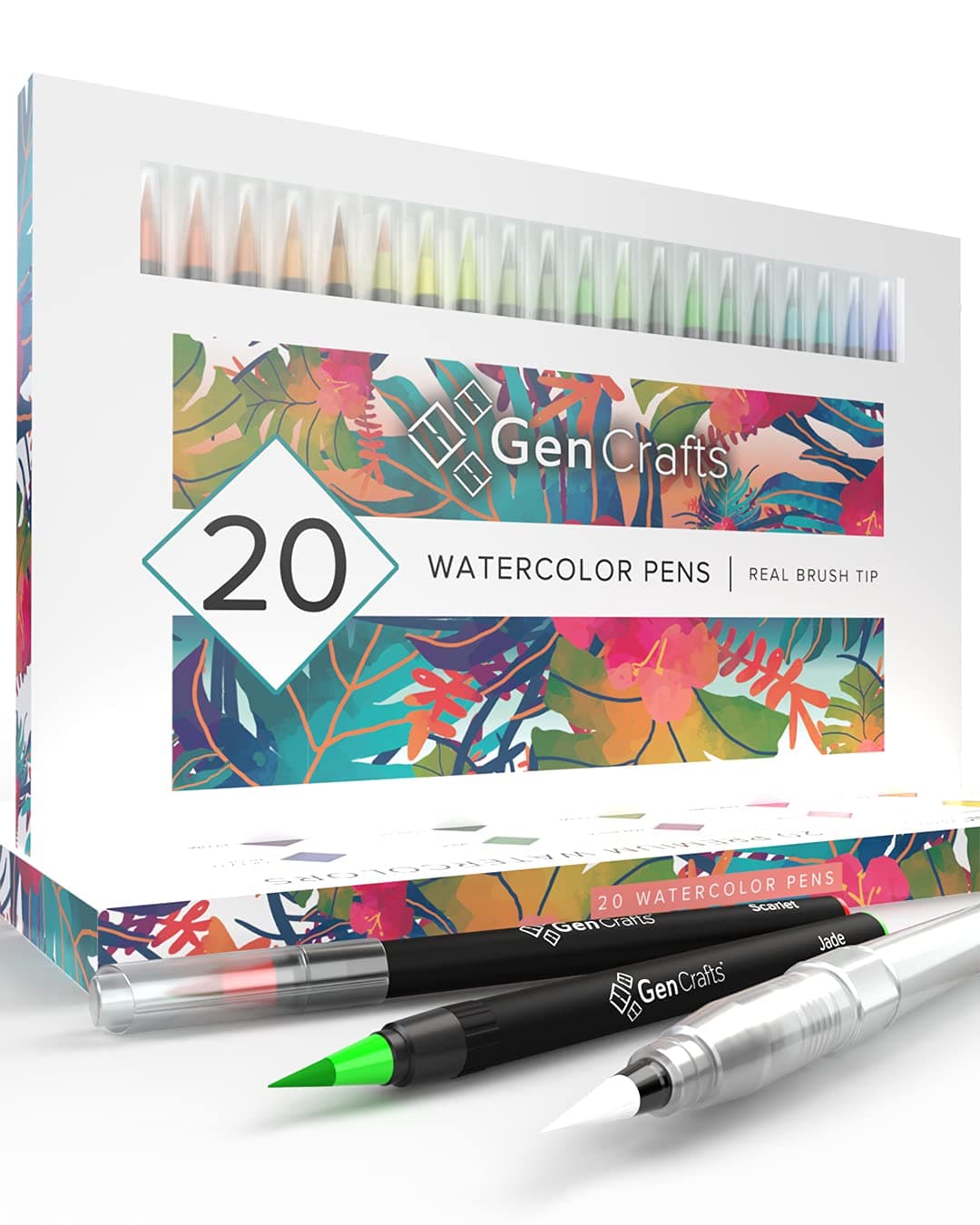 GenCrafts Watercolor Brush Pens - Real Brush Tips - No Mess Storage Case - Washable Nontoxic Markers - Portable Painting