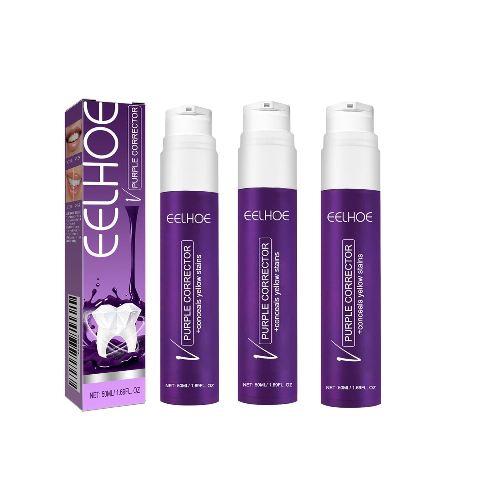 3 PCs White Teeth, Teeth Whitener, Purple Toothpaste for Teeth Whitening Kit Tooth whitening Blanqueador de Dientes (3)