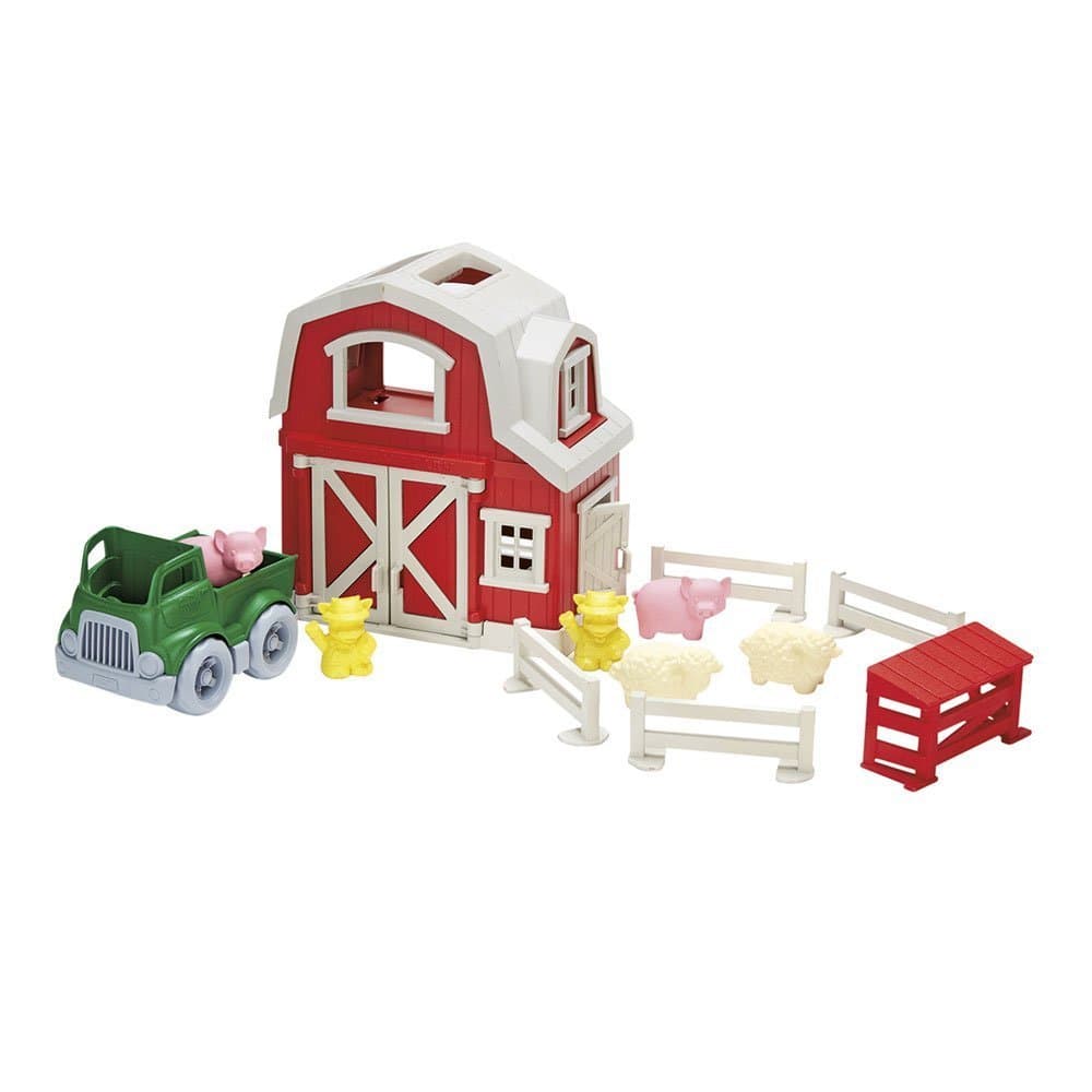 Green Toys Farm Playset - 13 Piece Pretend Play, Motor Skills, Language & Communication Kids Role Play Toy. No BPA, phthalates, PVC. Dishwasher Safe, Recycled Plastic, Made in USA, Red