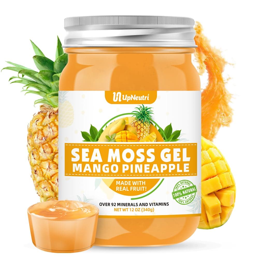 Sea Moss Gel - Wildcrafted Irish sea Moss 92 Minerals and Vitamins Immune Defense Thyroid Antioxidant Support, Vegan Non-GMO Mango Pineapple Flavored 12 OZ