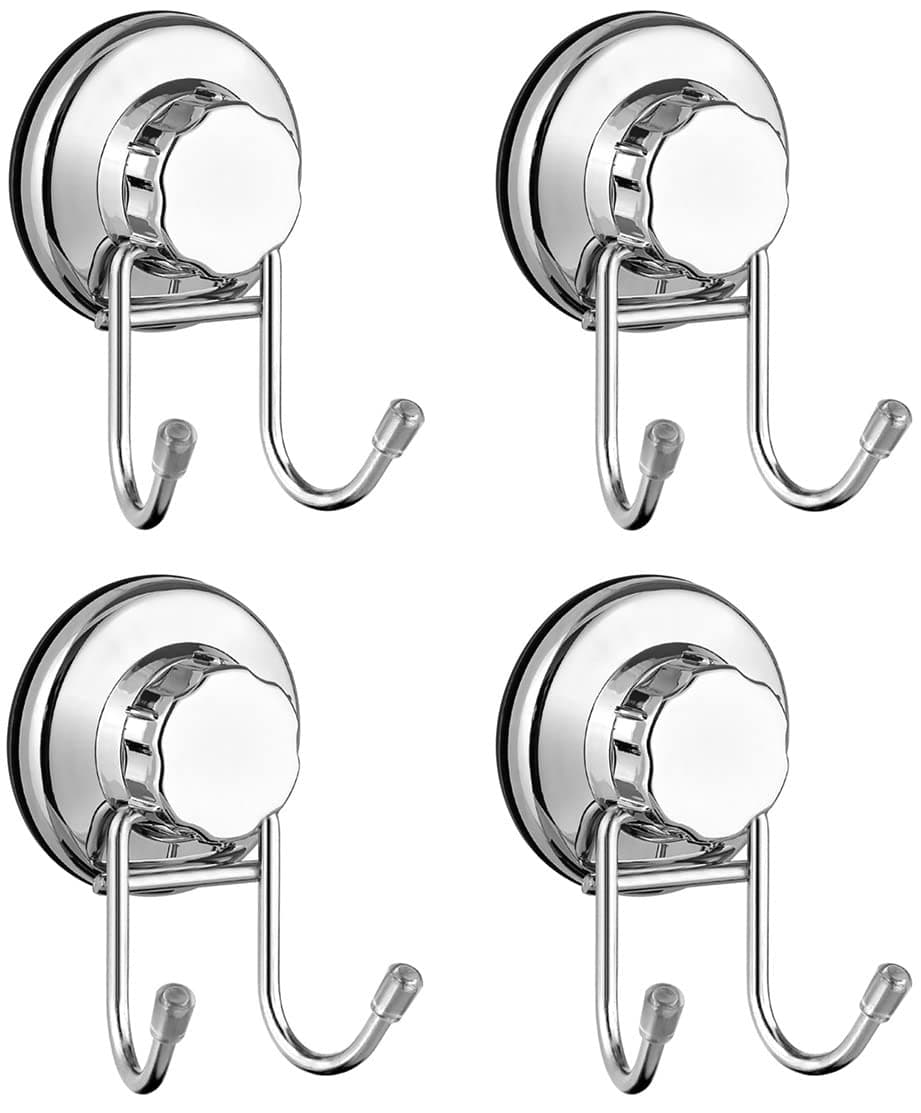 SANNOPowerful Vacuum Suction Cup Hooks for Shower Flat Smooth Wall Surface Towel Robe Bathroom Kitchen Shower Bath Coat,NeverRust Stainless Steel Black (4 Pack)