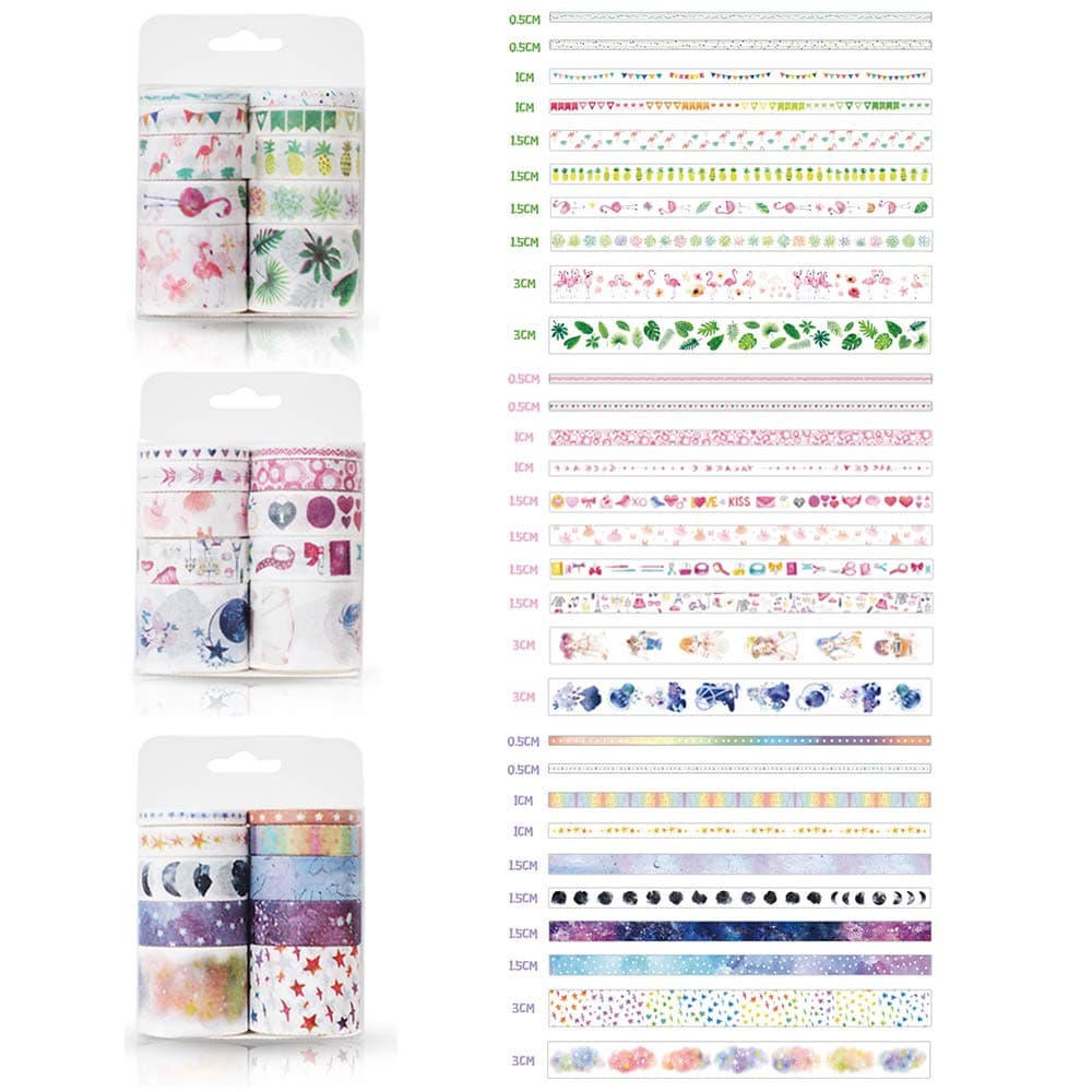 30 Rolls Washi Craft Tape, Decor Tape Sticker, Masking Scrapbooking Tape for DIY Crafts Book Cards Designs Gift-Wrapping, Planner, Album