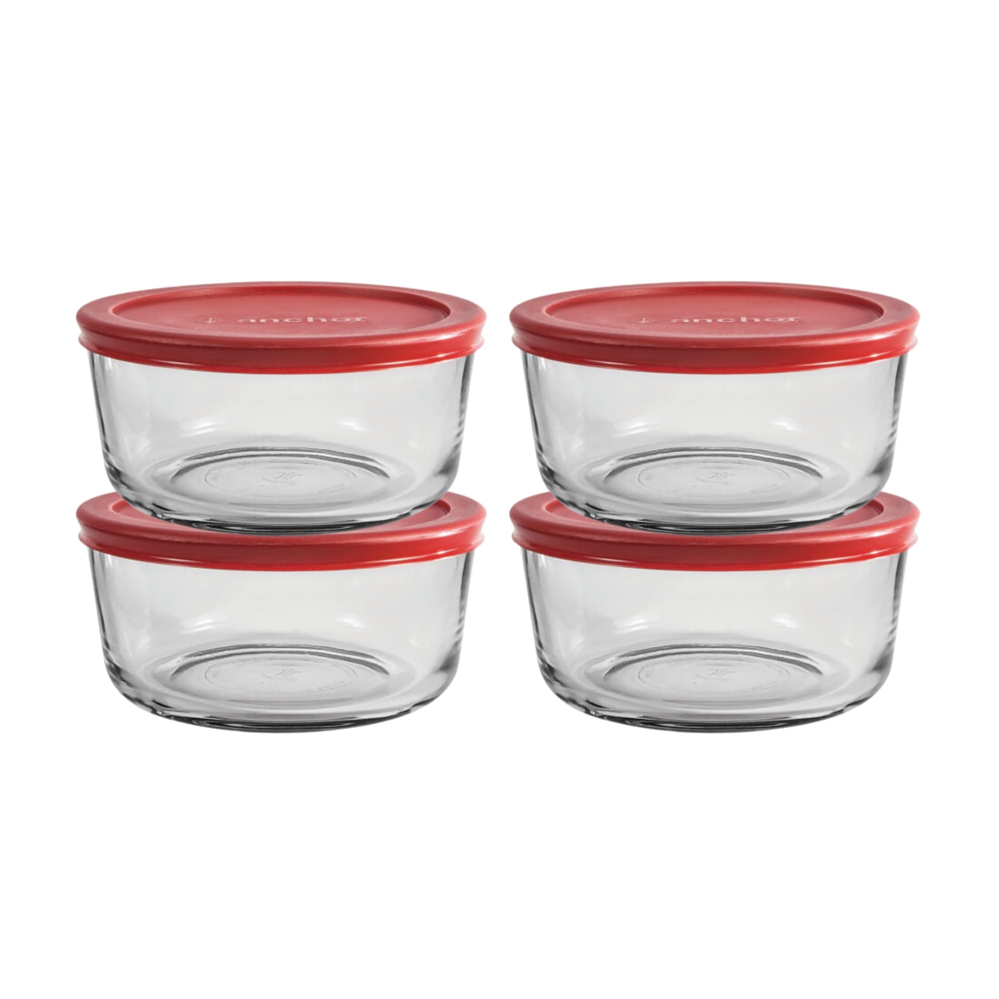 8-Piece 4-Cup Round Clear glass Food Storage Containers with Red Plastic Lid, Set of 4 - 91548L11