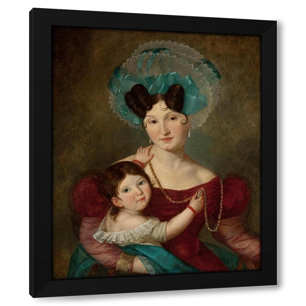 Jan Krzysztof Damel 20x24 Black Modern Framed Art Print Titled: Portrait of Maria Anna Rawicz (1807-1887) with Her Son Jaś (Circa 1834)