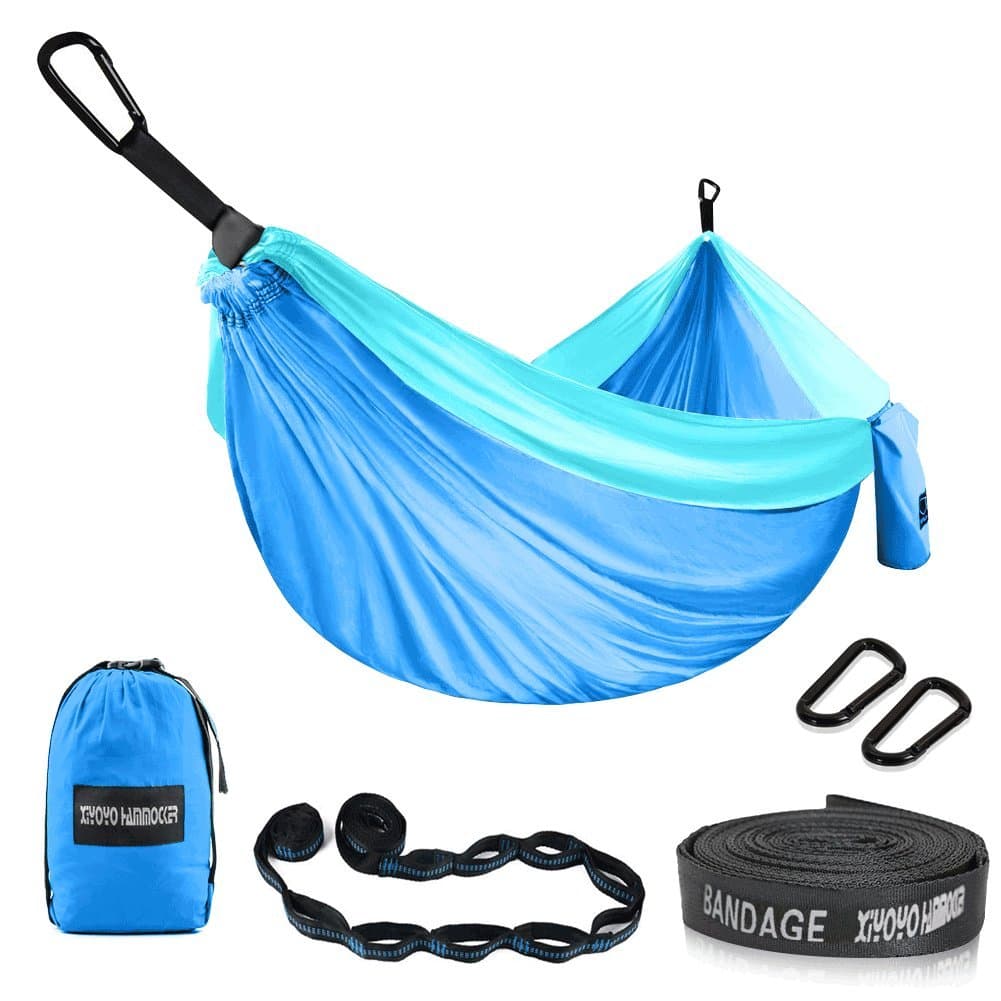 Double Camping Hammock, Lightweight Portable Nylon Parachute Hammock for Backpacking, Travel, 118Lx 79W