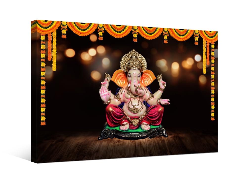 LSIUHWUWI Lord Ganesha Wall Decoration for Living Room Hindu Elephant God Ganesha HD Picture for Bedroom 1 Panel Lord Ganesha Wall Painting Wall Art Stretched and Framed Ready to Hang 12X16 INCH