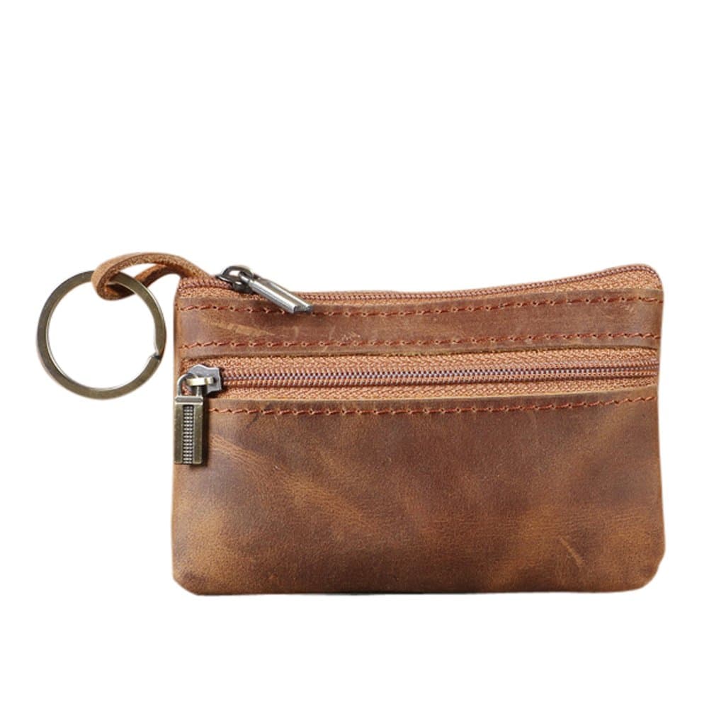 Genuine Leather Mens Tray Purses Coin Purse Cash Change Wallet Key Holder Money Pouch