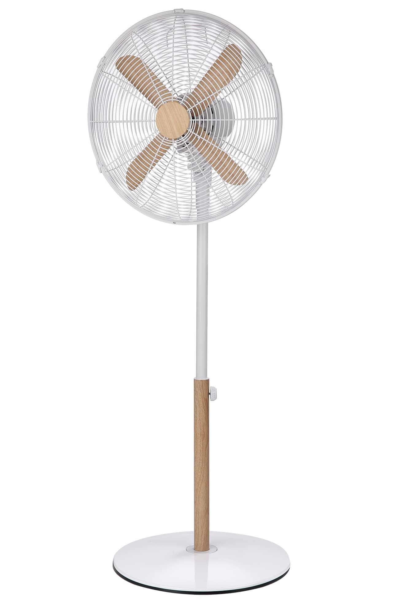 Russell Hobbs RHMPF1601WDW 16" Scandi Electric Pedestal Fan, Tall Standing Fan, 1m to 1.25m Height, 3 Speed Settings, Oscillating Fan & Adjustable Tilt, 60W, White and Wood Effect