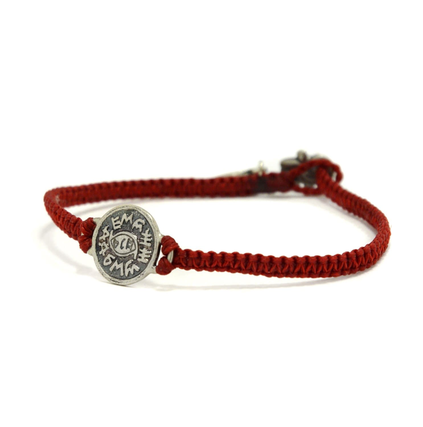 Sterling Silver Evil Eye Protection Charm on Hand Woven Red Macrame Bracelet for Women - Waterproof