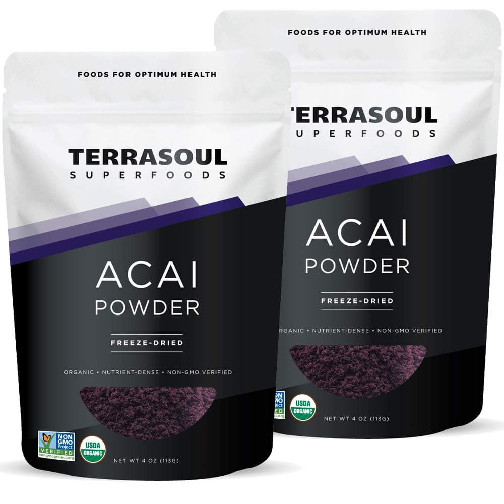 Terrasoul Superfoods Organic Acai Berry Powder, 4 Oz (Pack of 2), Freeze-Dried for Freshness, Omega Fats Boost for Smoothie Bowls, and Antioxidant-Packed Superfoods Recipes