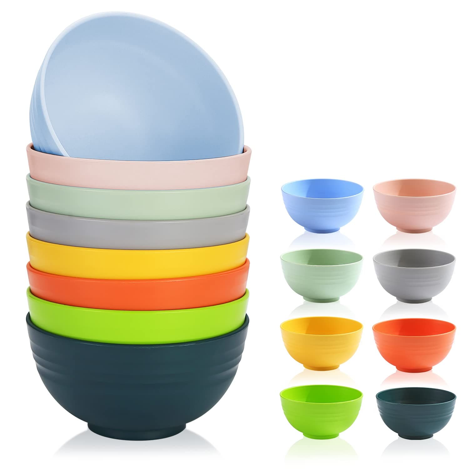 26 oz Plastic Bowls Set of 8 Colors, Reusable and Sturdy Unbreakable Bowl for Soup,RSet of 8 Colorsamen, Popcorn,Salad, Drop Resistant Dinnerware BPA Free, Microwave Safe Dishwasher Safe