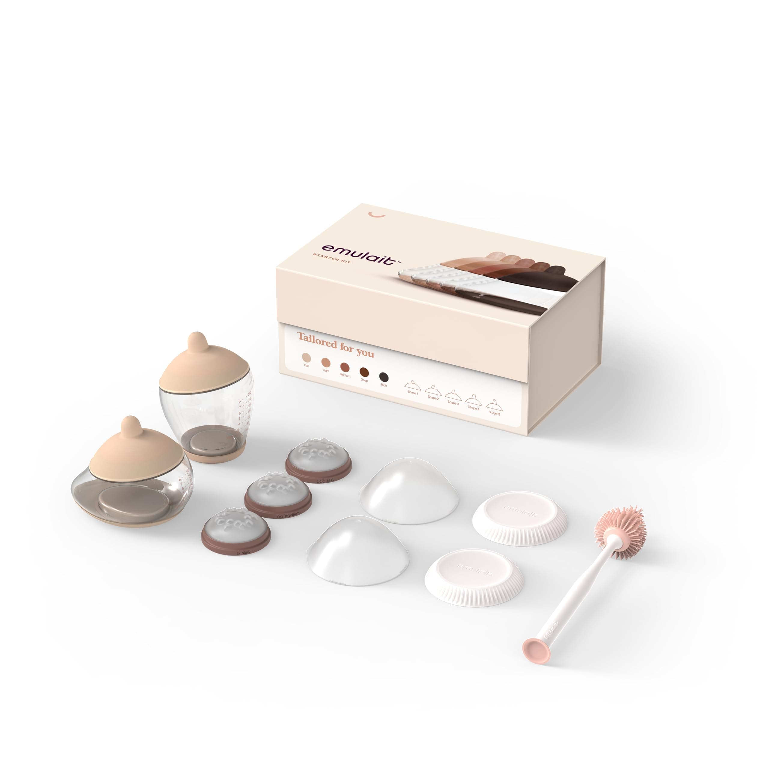 Emulait Baby Bottle Starter Kit Includes 2 Bottles 2 2 Caps 2 Lids 3 Flow System Cleaning Brush